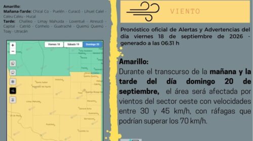 El Servicio Meteorológico Nacional emitió un alerta amarillo por fuertes vientos para gran parte de La Pampa